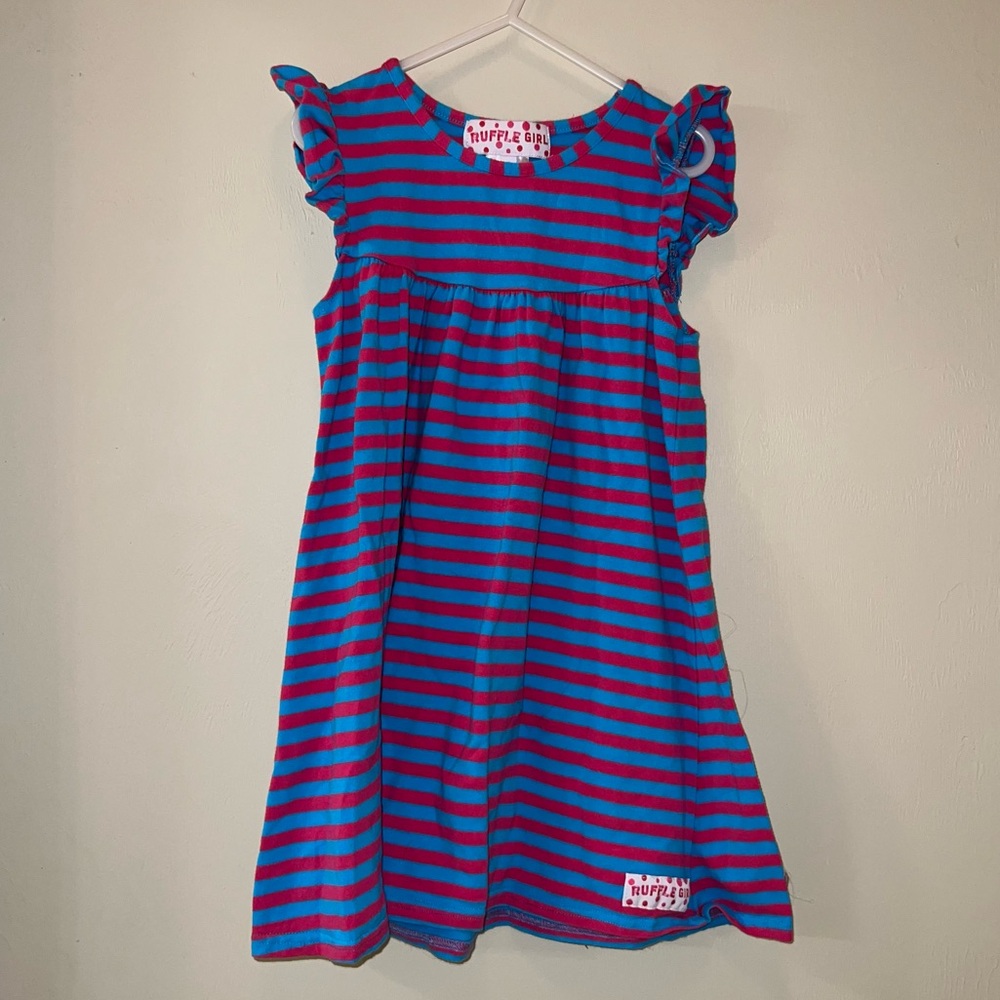Ruffle Girl Pink and Blue Striped Ruffle Dress